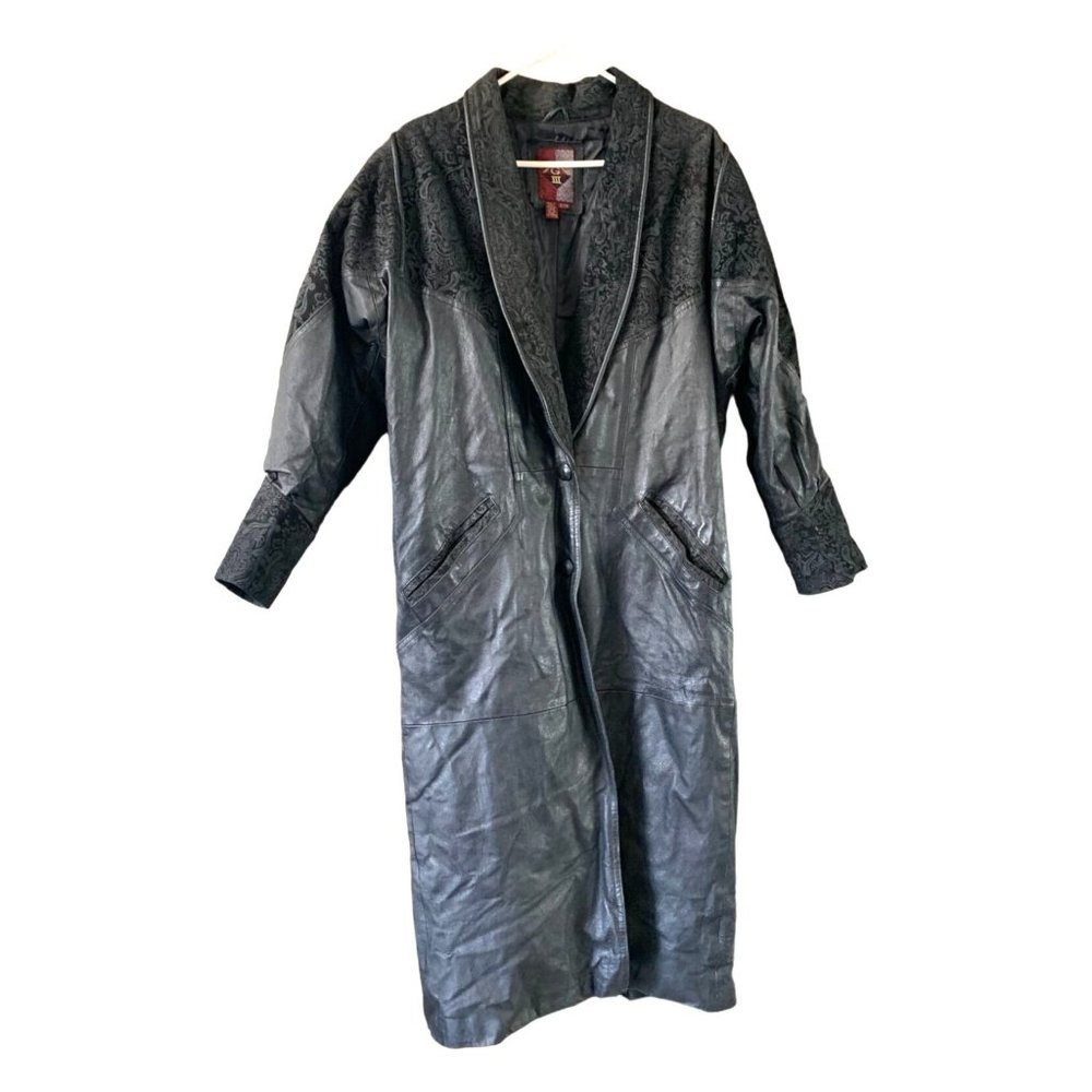 Vintage G-111 Womens Size Small Leather Trench Full Length Coat Jacket Suede Tex